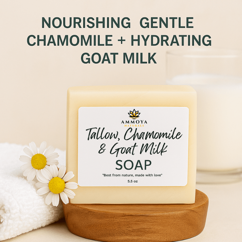 Tallow, Goat Milk & Chamomile Soap Bar – Gentle Moisturizing Cleanser for Calm, Soft Skin (3.5 oz)