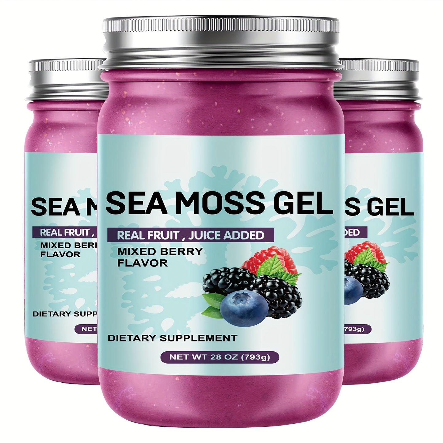 Premium Sea Moss Gel with Real Fruit Juice - Advanced Irish Sea Moss, Natural Vitamin & Mineral Supplement, 28oz, Mixed Berry Flavor (Blueberries, Raspberries), Hypoallergenic, Supports Healthy Eating, Food Additive | Modern