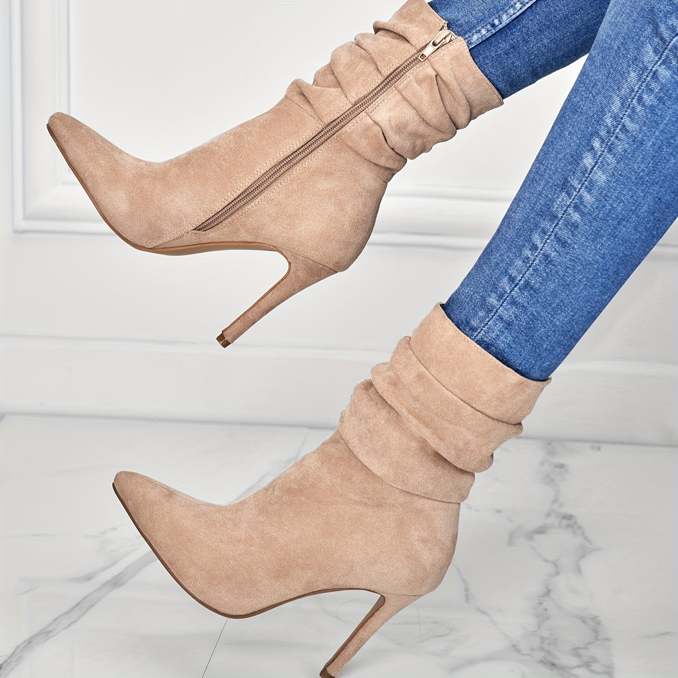 2025 New Women's Mid-Calf Cover Boots with Side Zipper - Pointed Toe Stiletto Heel, Comfortable PU Lining & Rubber Sole, Solid Color Versatile Boots for Dresses & Casual Outfits, Autumn Fashion Boots