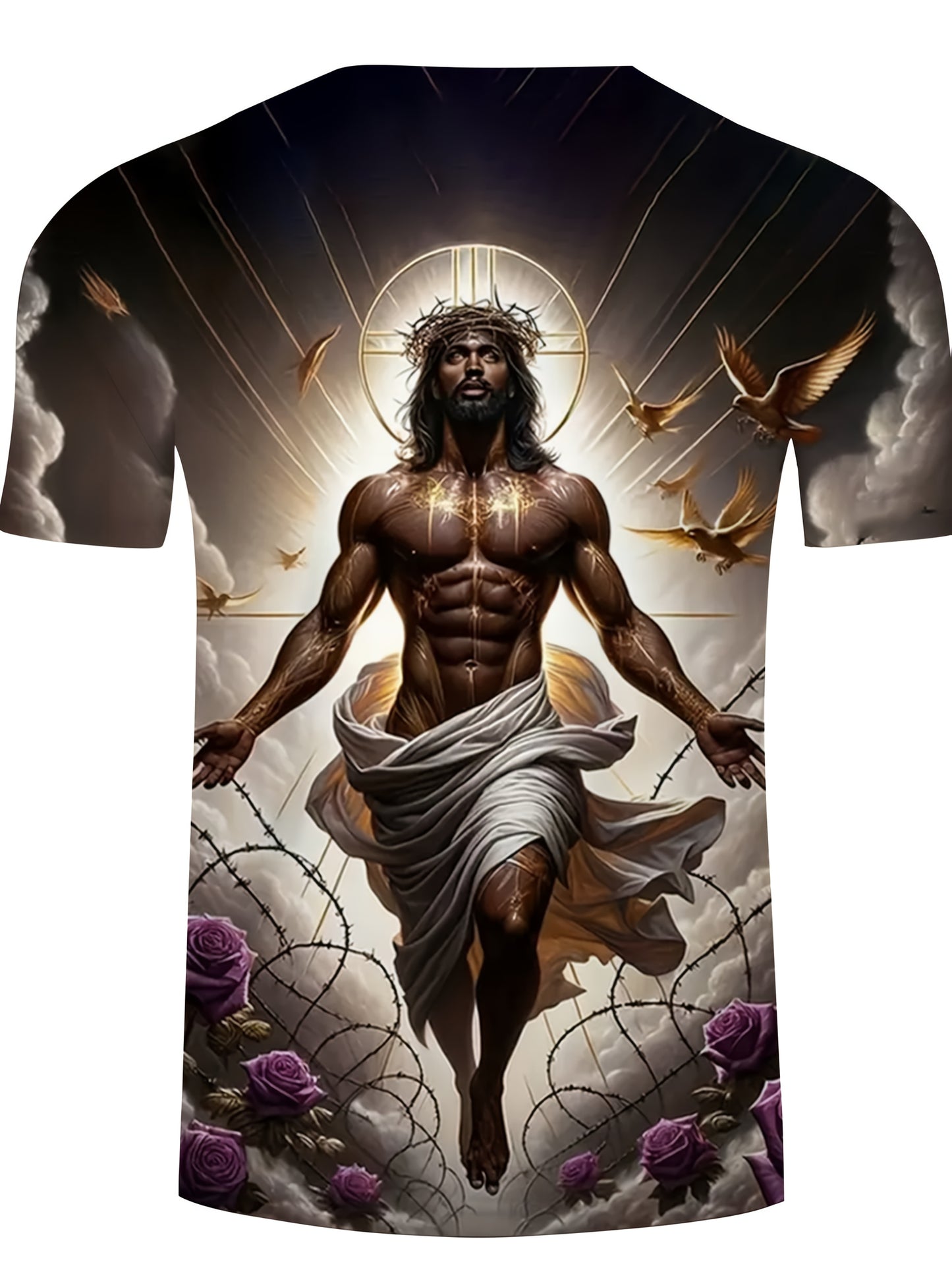 Men's 3D Baroque Messiah Art T-Shirt - Soft Polyester Summer Short Sleeve Tee with Full-Body Religious Art Print, Regular Fit for Casual, Travel & Vacation Wear, Comfortable Daily Shirt, Classic Round Neck, Durable Casual Shi