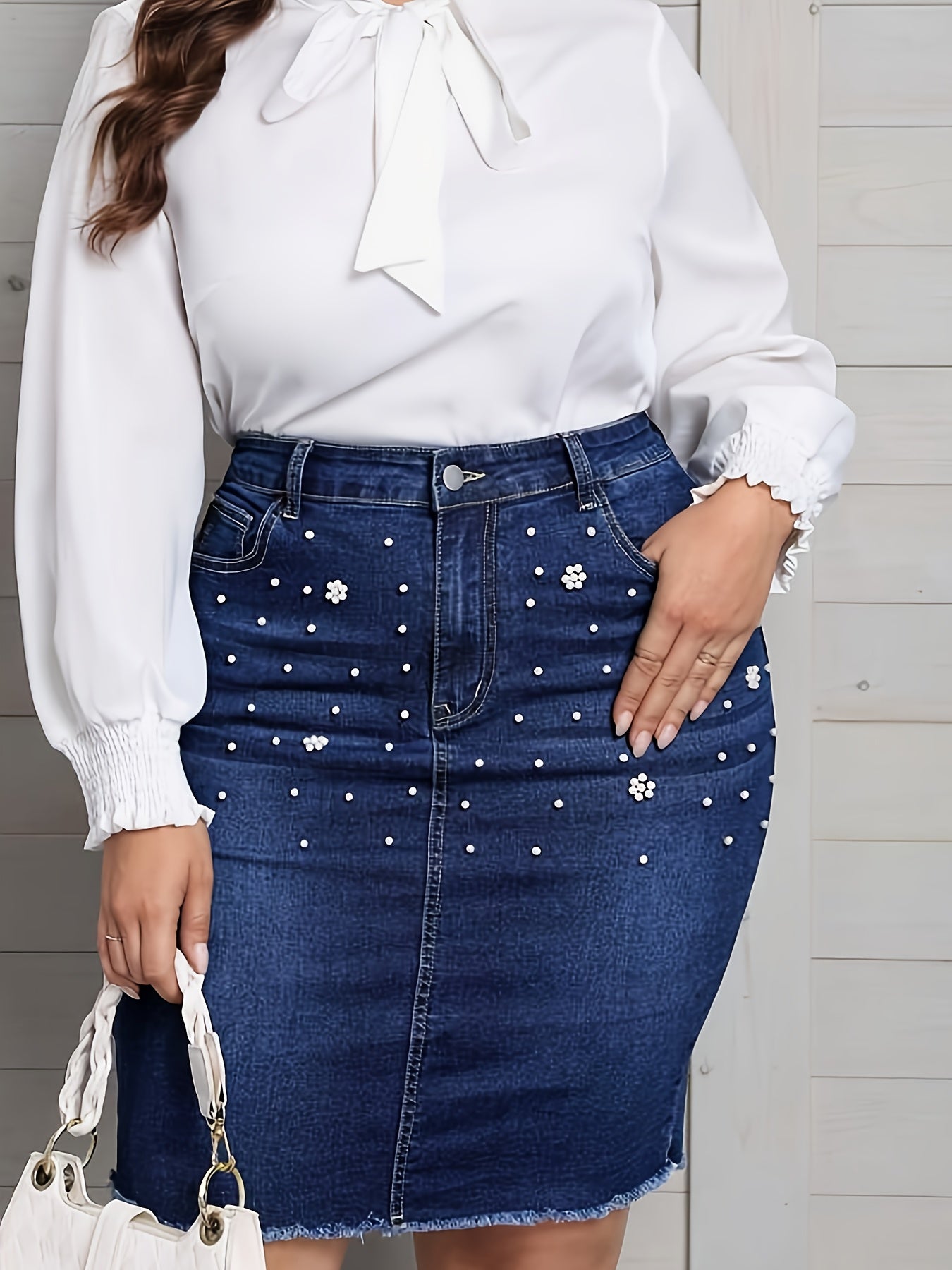 Stretch Democracy High Waist Belly Cinched Tight Hip Lift Boot Style Fashion Ripped Casual New Plus Size Denim Skirt