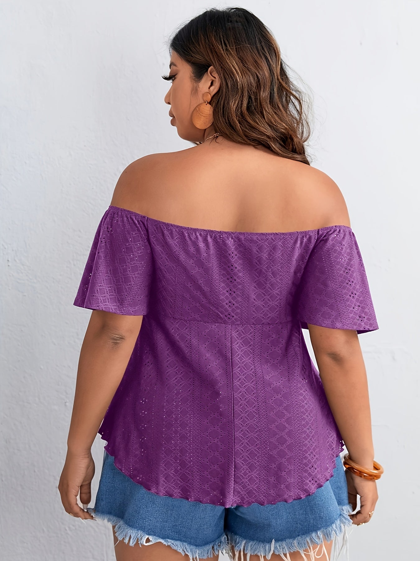 Women'S Plus Size Elegant Off-Shoulder Top - Solid Color, Medium Stretch, Drawstring Detail, Ideal for Spring/Summer Fashion, Casual Elegant Wear|Elegant Casualwear|String Detail Top