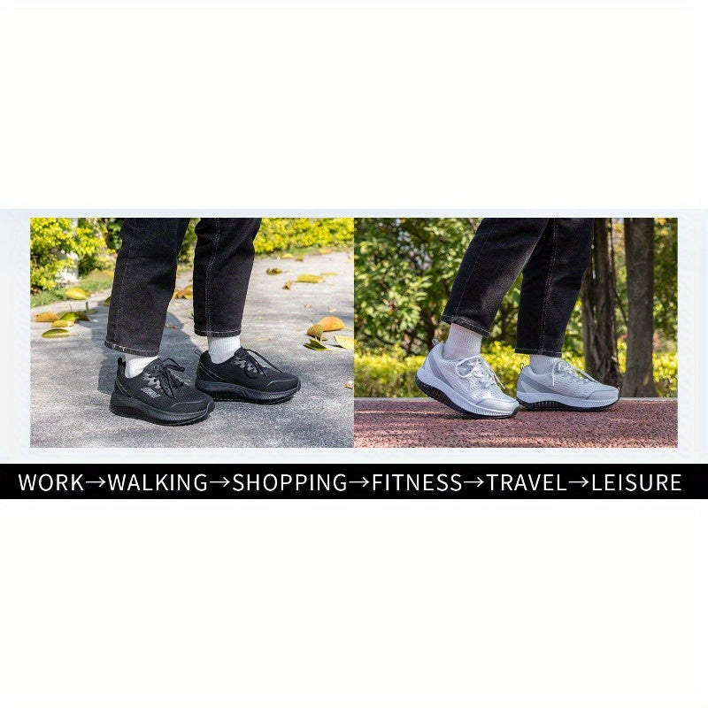 Women'S Lightweight Mesh Casual Sports Shoes - Breathable, Lace-Up Running Shoes, Comfortable Rubber Soles, Fashionable Solid-Color Casual Walking Shoes