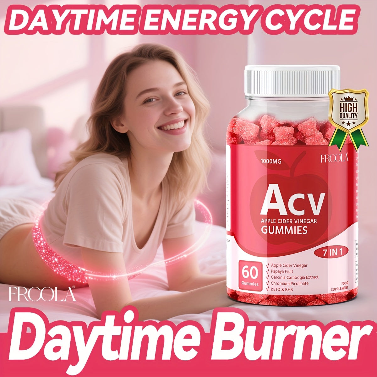 Daytime Burner KETO + ACV Gummies - Papaya, Garcinia Cambogia & Vitamins- Daytime Energy Cycle, Support Weight Health, Gut And Digestive Health