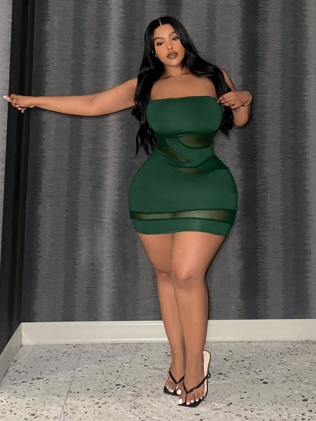 Plus Size, Sexy Bodycon Strapless Skirt - High Elasticity Breathable Mesh Design, Semi-Sheer Stretchy Fabric, Elegant Solid Color All-Season Versatile Wear