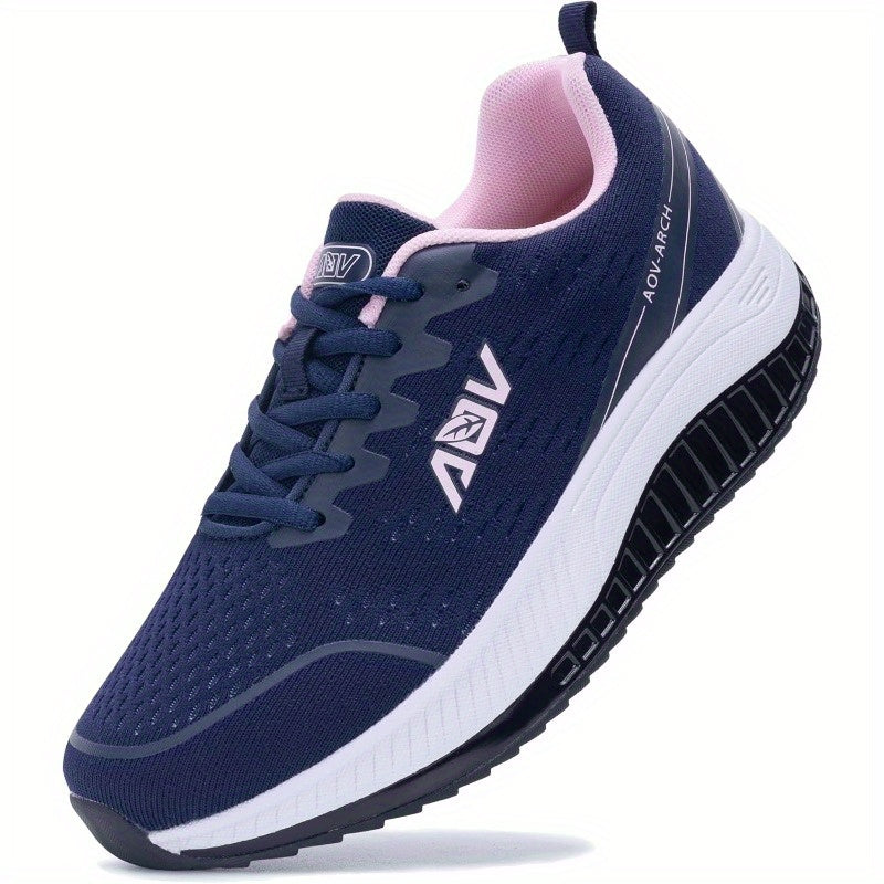 Women'S Lightweight Mesh Casual Sports Shoes - Breathable, Lace-Up Running Shoes, Comfortable Rubber Soles, Fashionable Solid-Color Casual Walking Shoes