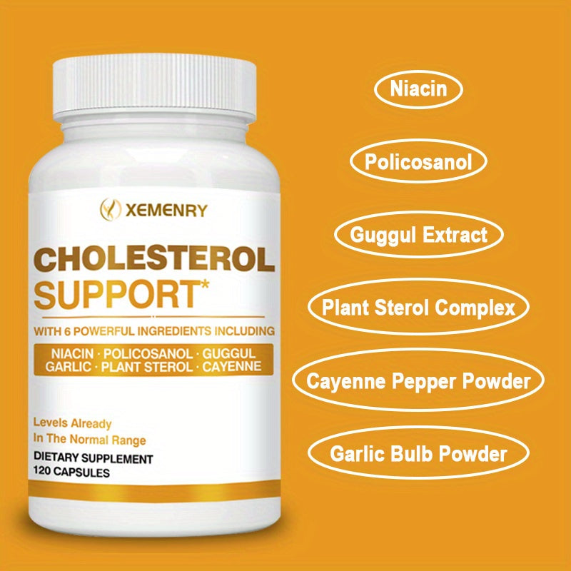 Cholesterol Support - with Niacin, Plant Sterol, Cayenne Pepper, Garlic Bulb Powder, Antioxidant - 120pcs