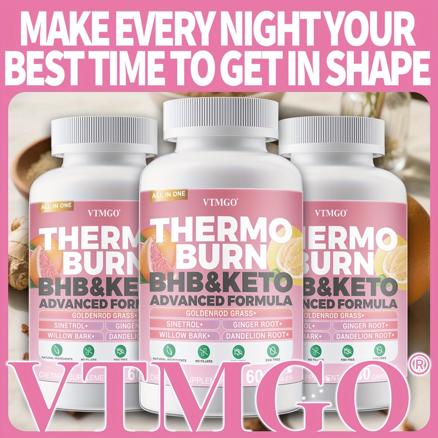 THERMO BURN Capsules Contain Caffeine, Flavonoids, Ginger Root, And Dandelion Root. Natural Ingredients Can Help You Maintain Your Figure And Help Through Metabolism - VTMGO