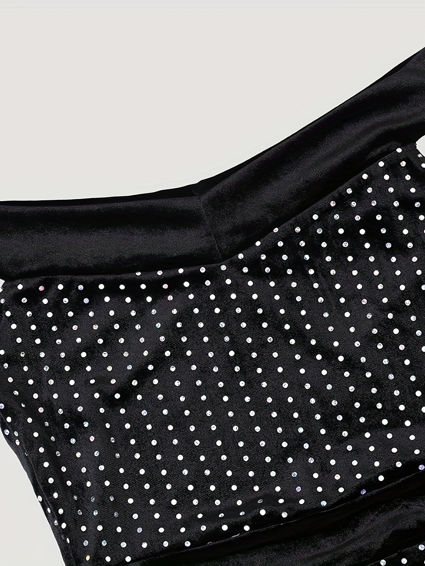 Plus Size - Elegant Plus-Size Sequin Dress for Women - Off the Shoulder, Ruffle Hem, Stretchy Polyester, Black Polka Dot Design, Perfect for Vacation & All-Season Wear, Elegant Event Attire | Offshoulder Dress | Polka Dot Pat