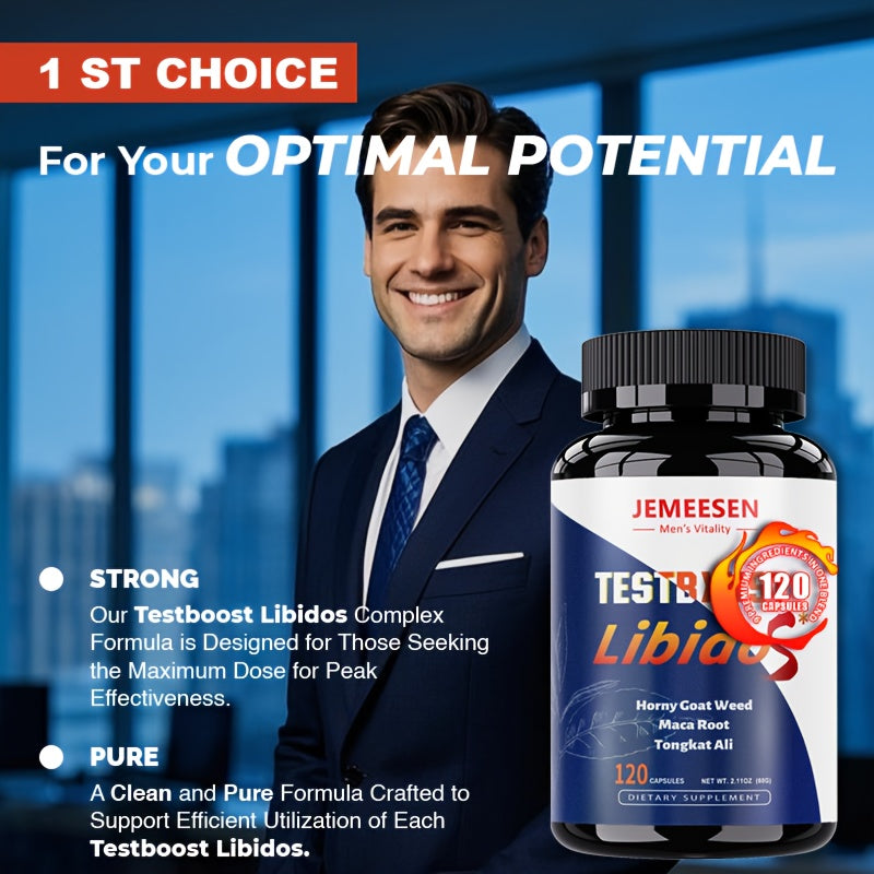 JEMEESEN Epimedium Tongkat Ali - Herbal Supplement for Men with Black Maca And Proprietary Blend - for Men's Health - Deep Into Her - Male Pleasure - 120 Capsules - 60 Day Supply