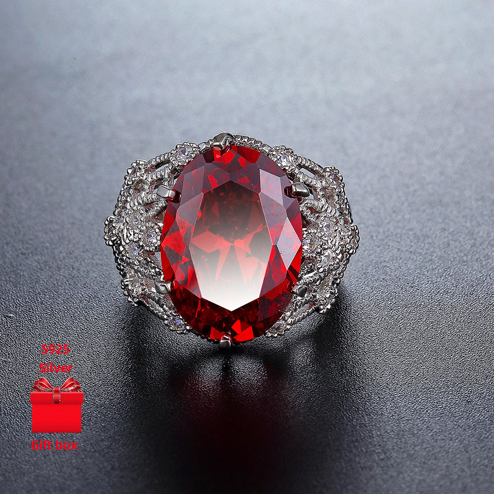 925 sterling silver ring, red oval ring, wide face ring, exquisite and shiny. Ladies' rings, hypoallergenic.gift jewelry boxes, suitable for birthday gifts, holiday gifts, Valentine's Day gifts, and Summer cool accessories. S