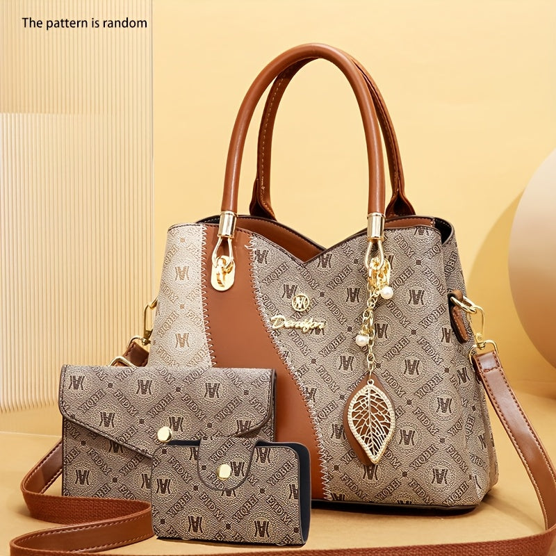 CHROSGEKEIDI Women's 2-in-1 Handbag & Crossbody Set - Coffee Brown Golden-Tone Hardware, Detachable Strap, Zipper Closure, Wallet-Like Pocket - Elegant Tote & Purse Combo for, Travel, Everyday (Luxury-Ready Matching Outfit