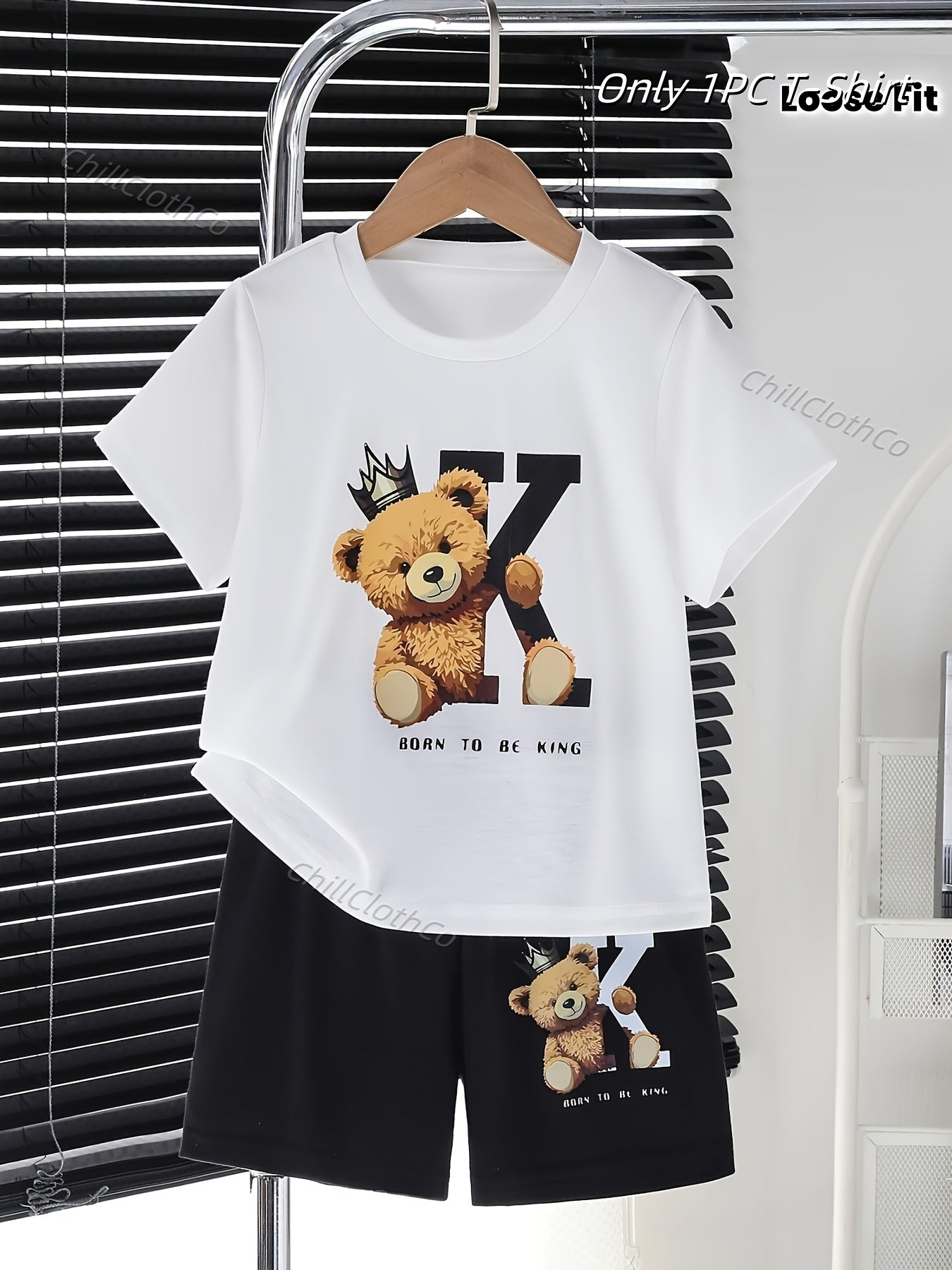 1pc Boys' Casual Short Sleeve T-Shirt - 200g Pure Cotton Heat Transfer Printed Tee with Playful Cartoon Bear & "BE THE KING OF KIND" Graphic, Round Neck Comfort Fit for Kids Ages 6-15, Ideal for Back to School, Birthdays, Sum
