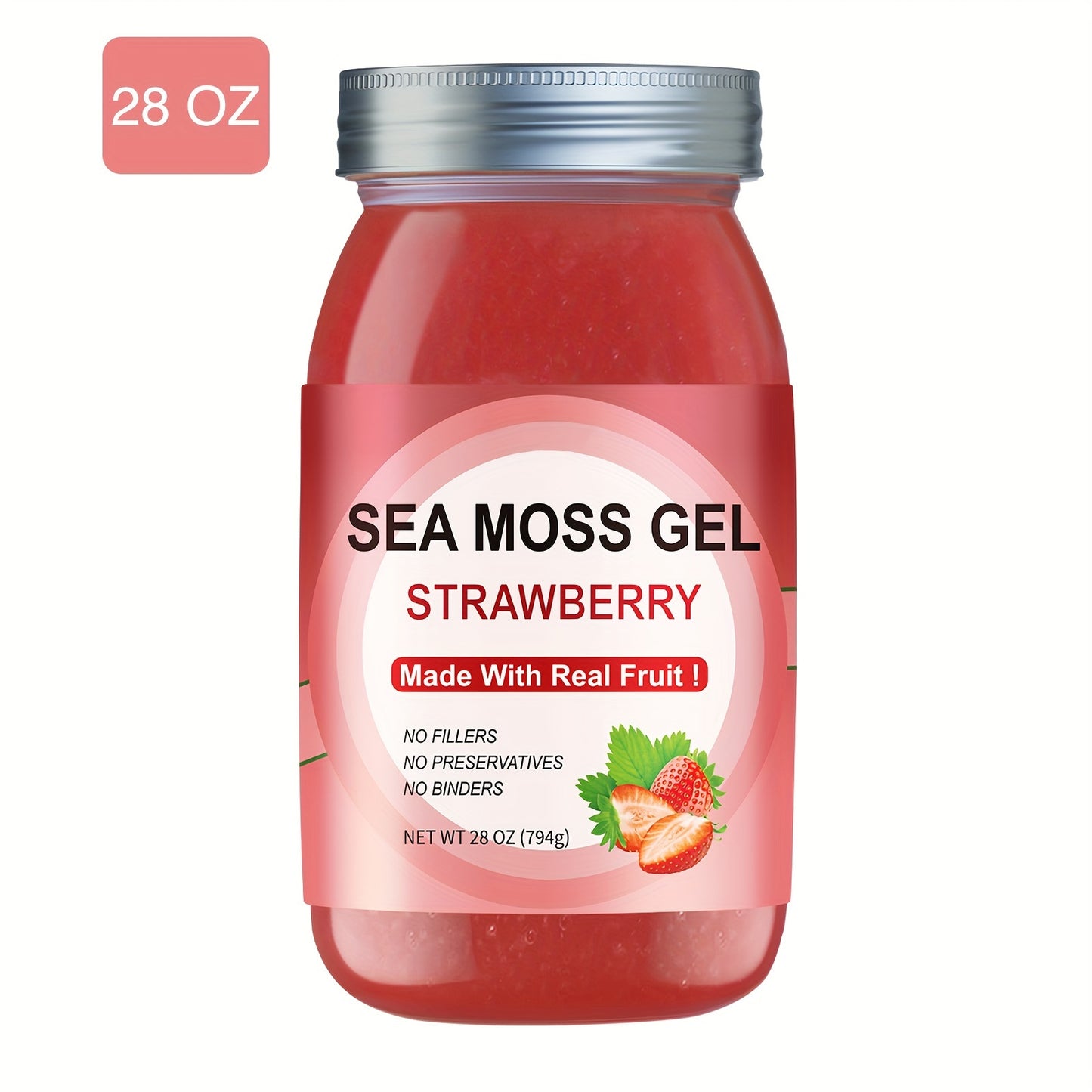 All-age Use, Raw Irish Sea Moss Strawberry Flavor Sea Moss Gel True Strawberry Flavor Sea Moss Gel Raw Sea Moss Gel, Nutritional Supplement, NET WT 28oz, Rich In Minerals & Vitamins