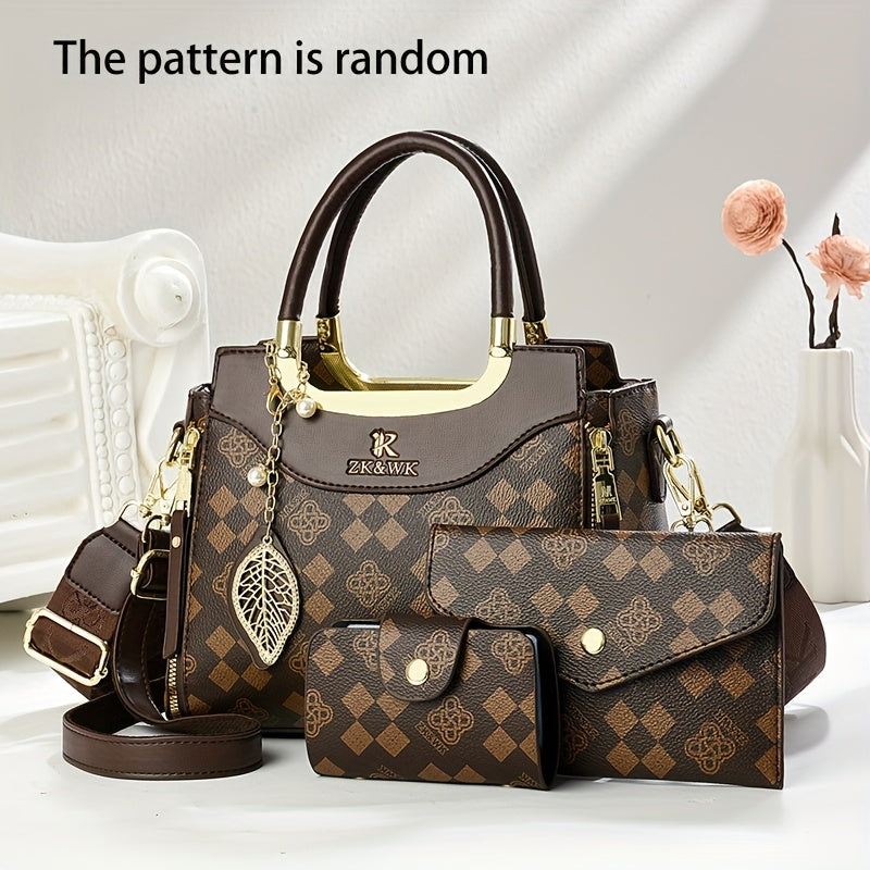 CHROSGEKEIDI Women's Multi-Piece Crossbody Handbag Set - Elegant Beige PU Leather Bags with Detachable Strap & Zipper Closure, Convertible Purse Collection for Everyday, Office, Formal Events - Ideal Gift for Women, Crossbody