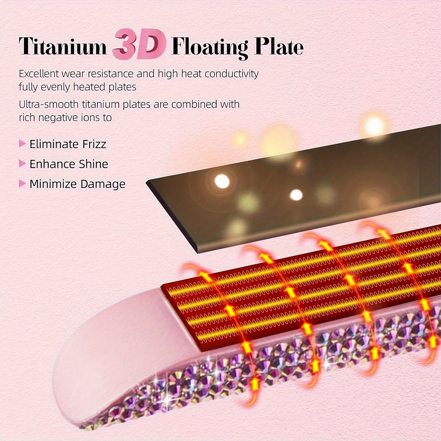DORISILK 480°F High Temp Hair Straightener and Curler, Titanium Flat Iron Rhinestone Straightening Iron, 2 in 1 Straightening Curling 1" Salon Professional Dual Voltage Crystal Bling Rose Pink