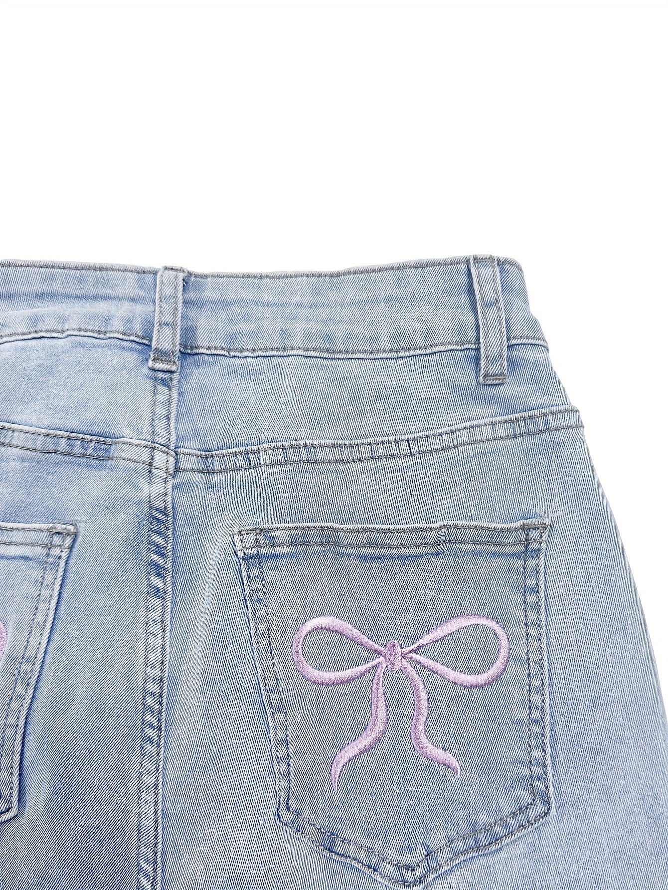 Bootcut Women Jeans High Blue Waist Elasticity Slim Fit Wash with Holes Casual Versatile