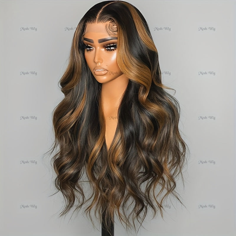 200% Density Human Hair Ombre Balayage Lace Front Wig with 13x6x1 HD T-Part Closure - Black to Blonde/Brown Highlights (P1B/2/30), Body Wave Multi-Ethnic Friendly Lace Wigs for Women, No Glue Needed