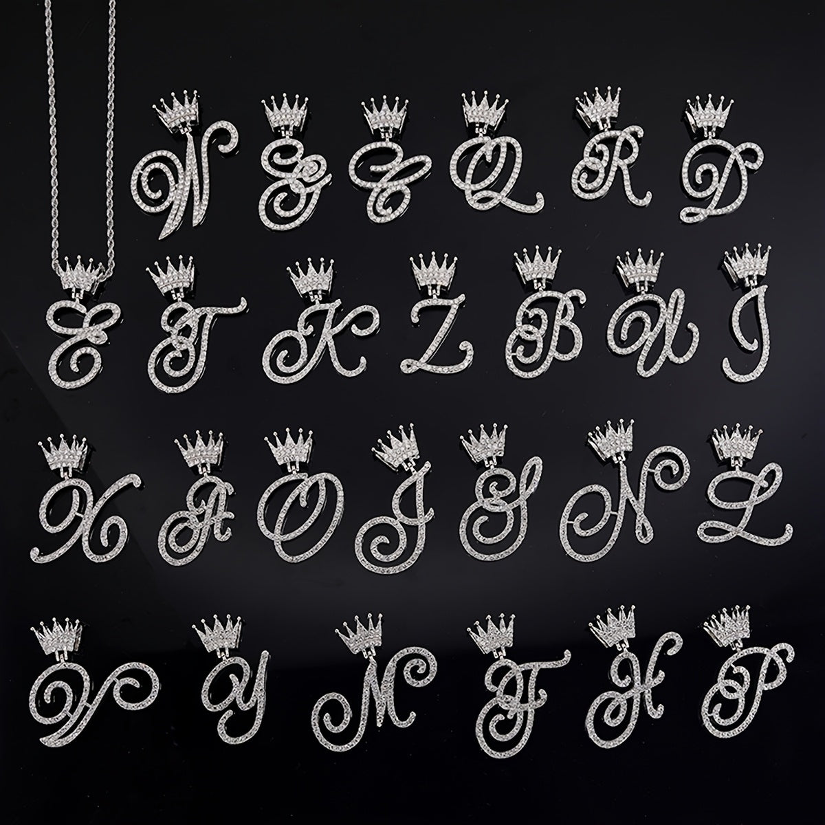1pc Men's and Women's Fashion Pendant Necklace-26 Crown-shaped Fancy English Letter Pendant Necklace with Round Box Chain-Hip-hop Style Niche Necklace Jewelry Gift