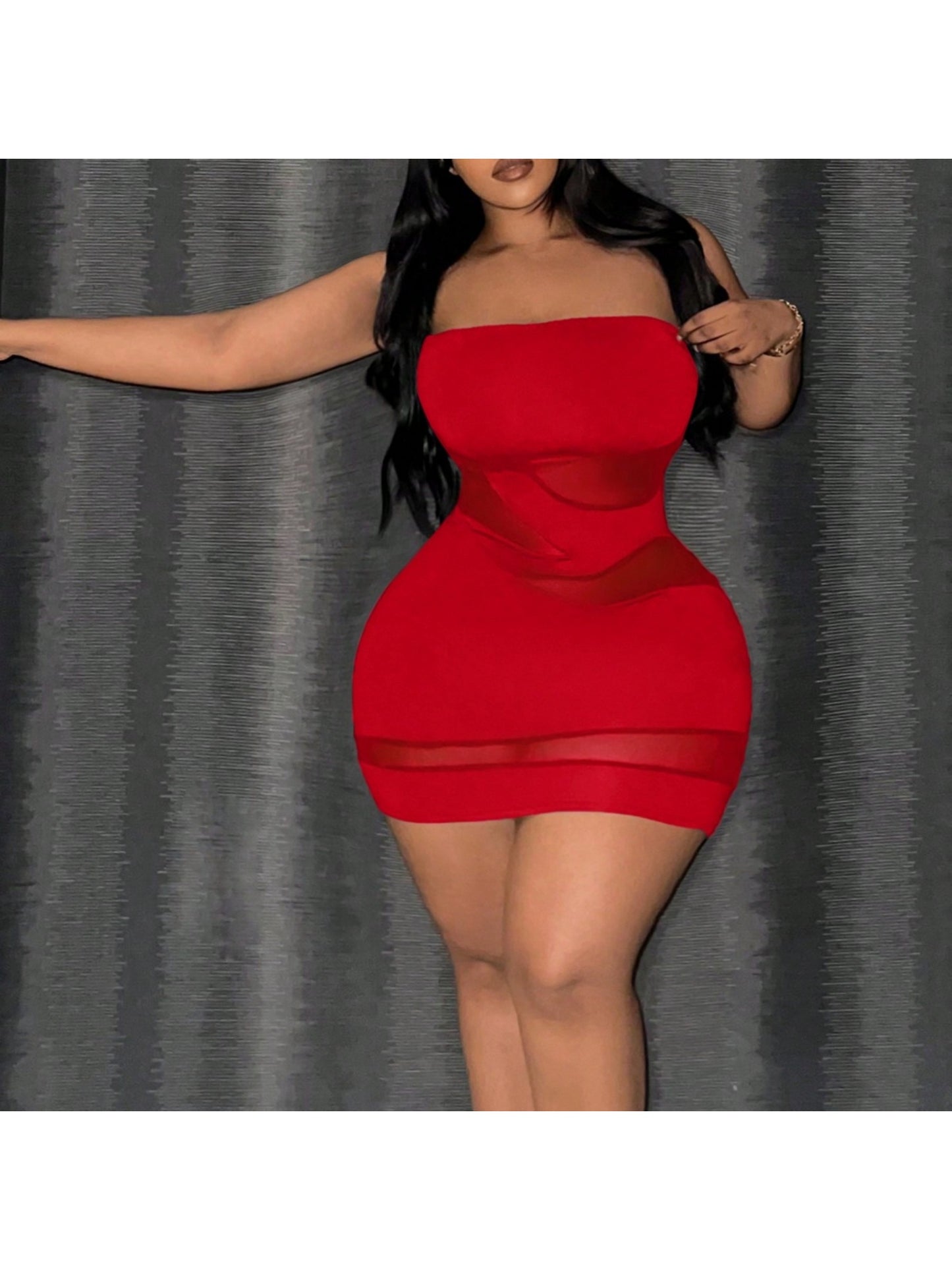 Slim-Fit Red Bustier Mini Dress for Women/ Strapless Seamless Stretch Bodycon Tube Top