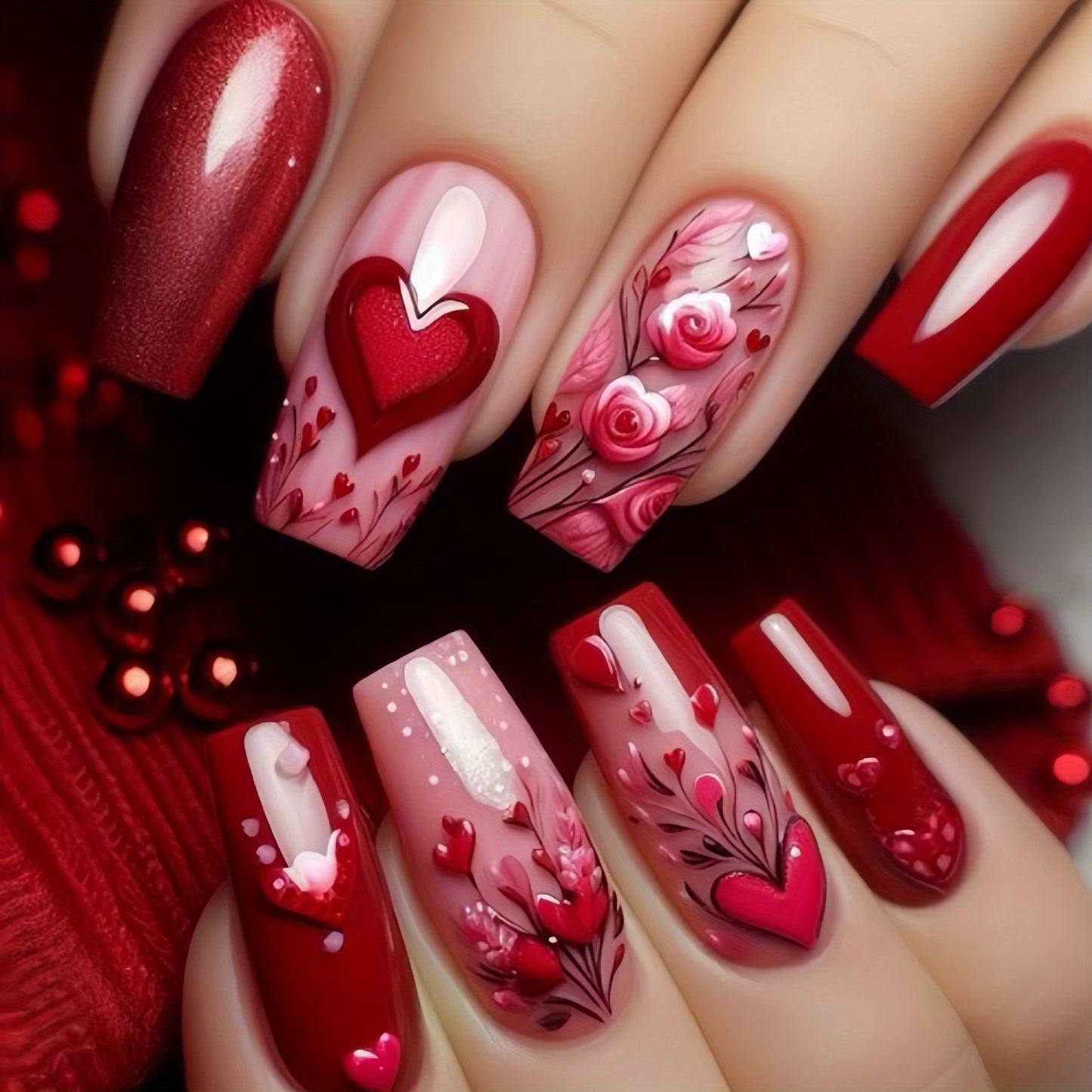 96pcs 4pcs Valentine's Day Luminous Nail Set - Elegant Square, Long Gradient in Blue and Yellow, with Heart and Flower Designs, High Gloss Finish - Romantic Removable Nail Art, Create a Magical Look, Valentine's Day Nail Art