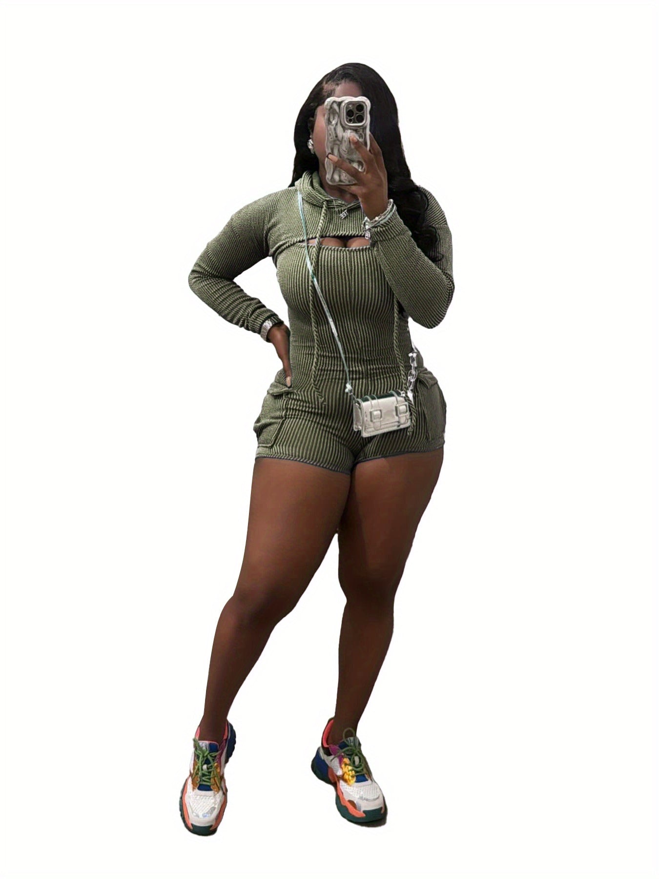 Tops Removable Long Sleeve Hoodie Cargo Shorts Bodysuit Women Sleeveless Rompers Bodysuit Summer Fashion Textured Bodycon Cargo Short Jumpsuits Outfits