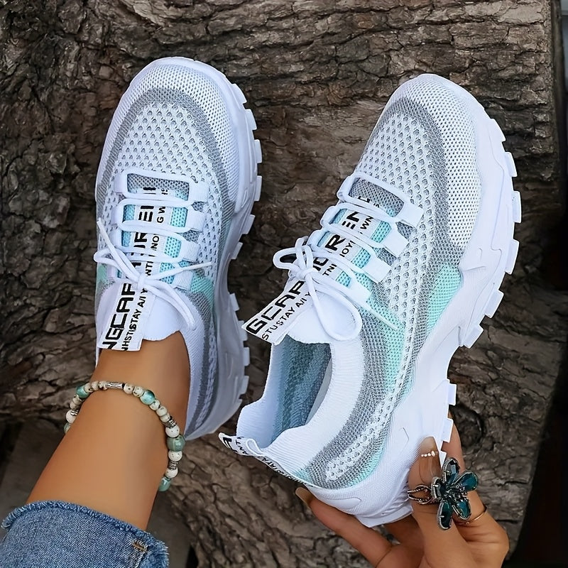 Women'S Stylish Knit Athletic Sneakers, Trendy Vibrant Low-cut Platform Walking Shoes, Airy Lightweight Comfortable Casual Footwear Extended Sizes