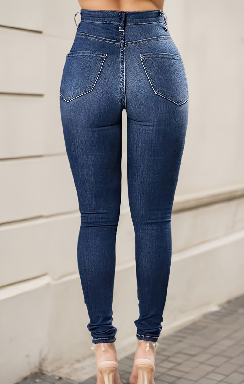 Ripped High Waisted High Stretch Tight Jeans, Comfortable Casual Jeans, Suitable For Daily Wear, Women's Jeans And Clothing