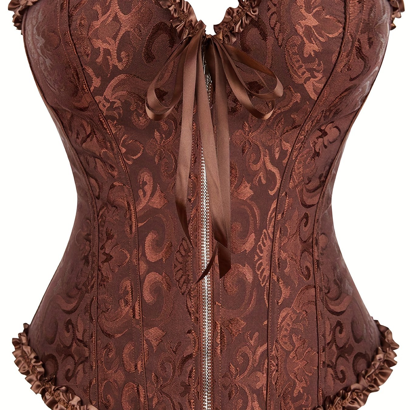 Plus Size Music Festival Elegant Corset, Women's Plus Zipper Frill Trim Lace Up Waist Training Tummy Control Wedding Shapewear