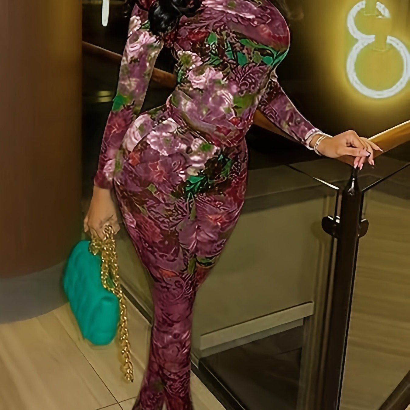 Women Two Piece Set Floral Print See-Through Mesh Long Sleeve Round Neck Top and Pants Set Long Sleeve Round Neck Cropped Top and High Waist Flared Pants Set Y2K Style Suitable for Leisure, Party, Festival