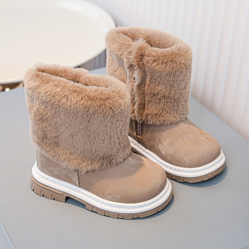 A Pair of Comfortable and Lightweight Faux Fur Snow Boots for Girls, Suitable for Daily Outdoor Wear in Autumn and Winter