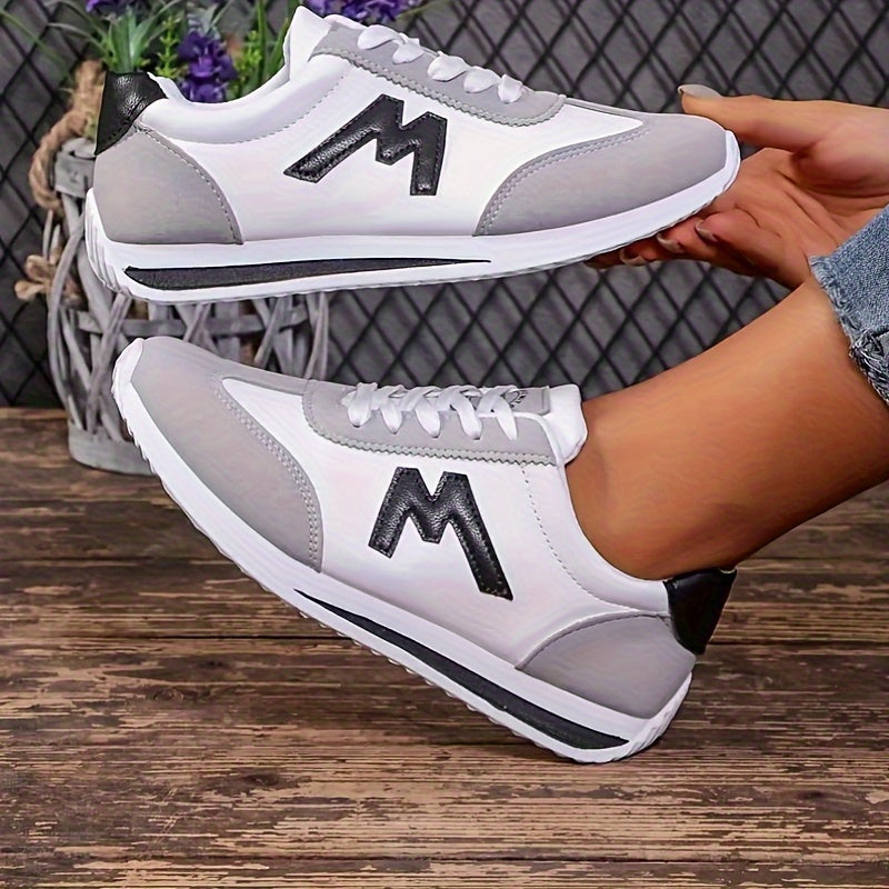 Women'S Lightweight Casual Sneakers, Fashionable White with Black, Red, Yellow, Green, and Navy Blue Accents, EVA Sole Running Shoes, Lace-up, Low-cut Design, Suitable for All Seasons