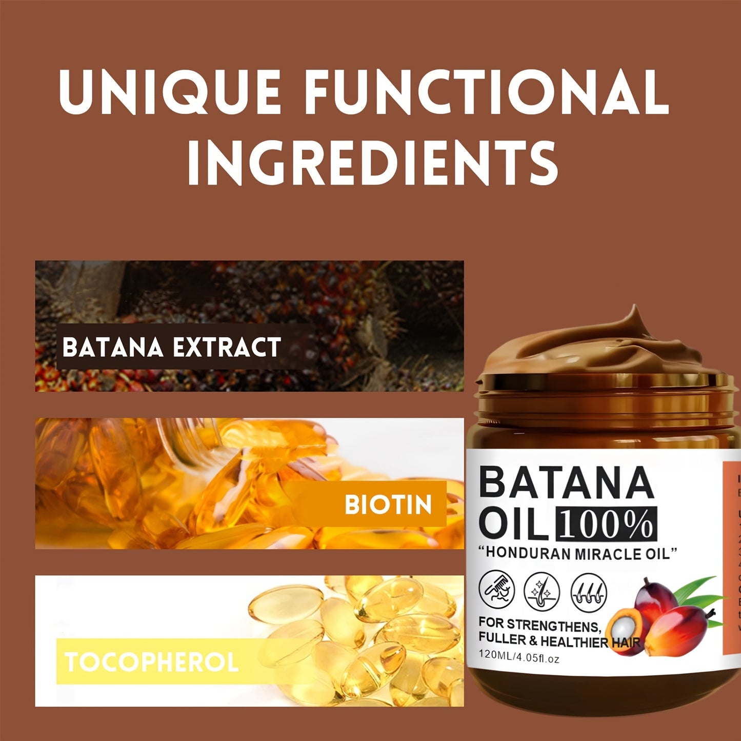 120ml Bataana Oil Hair Care, Rich in Vitamins, Moisturizes and Smooths Hair Texture, Repairs Damaged Hair Suitable for All Hair Types, Unisex