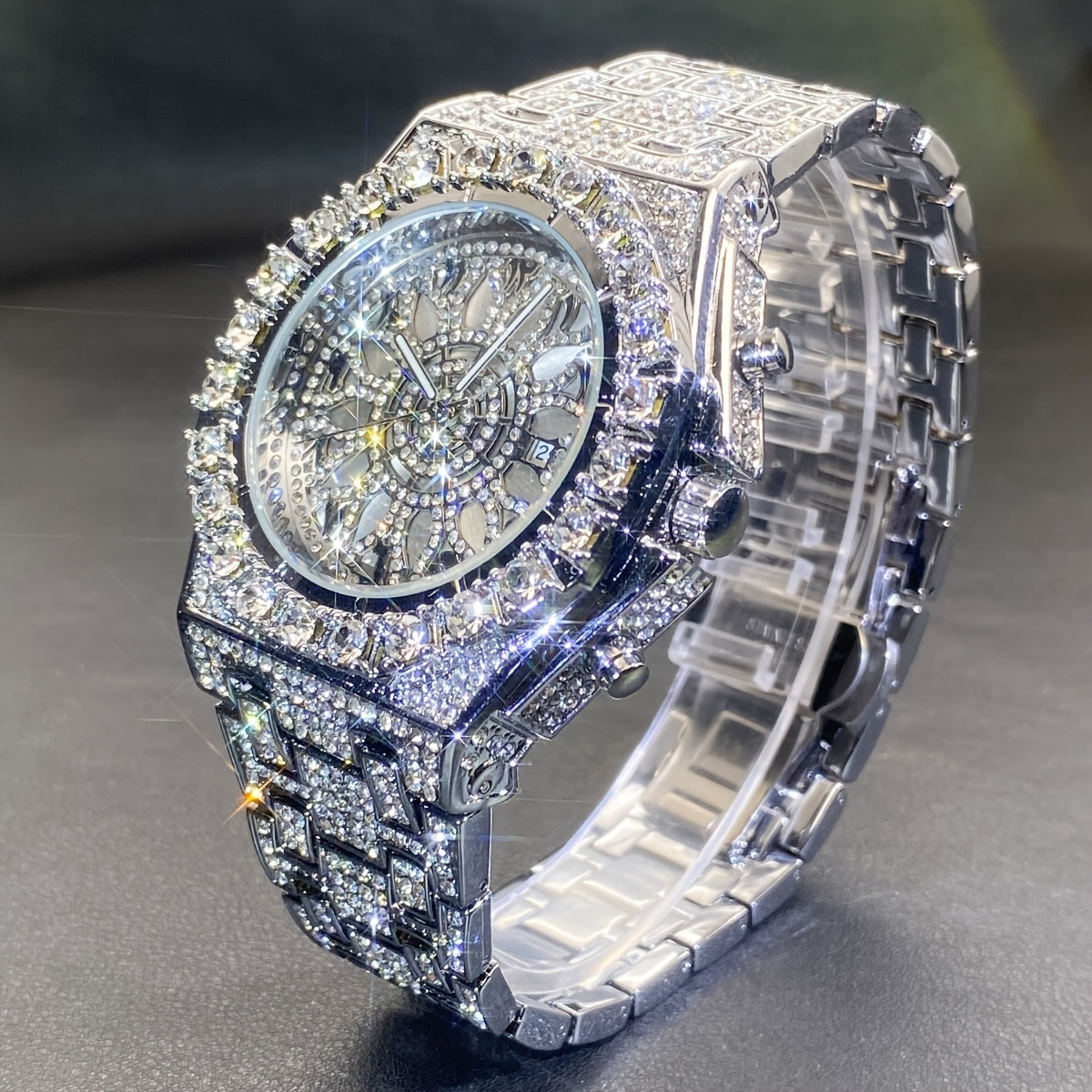 MISS FOX Luxury Rhinestone Quartz Watch for Men & Women - Hollow Double Layer Dial, Glow-in-the-Dark Hands, Alloy Case