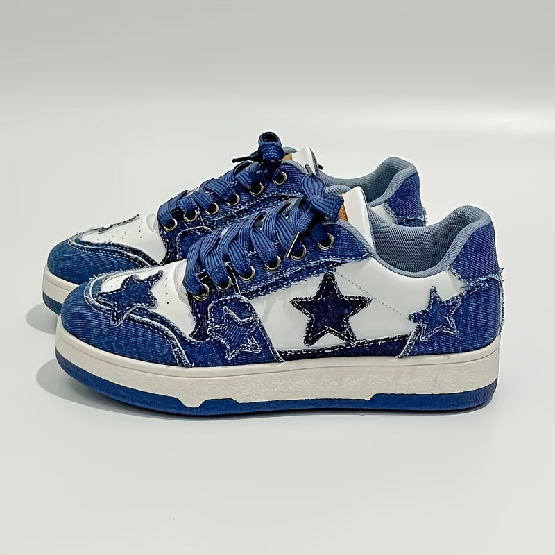 Women'S Trendy Casual Shoes With Star Shaped Embellishments, Durable Soles, Breathable Material Uppers For All Seasons, Suitable For Vacation Leisure And Walking