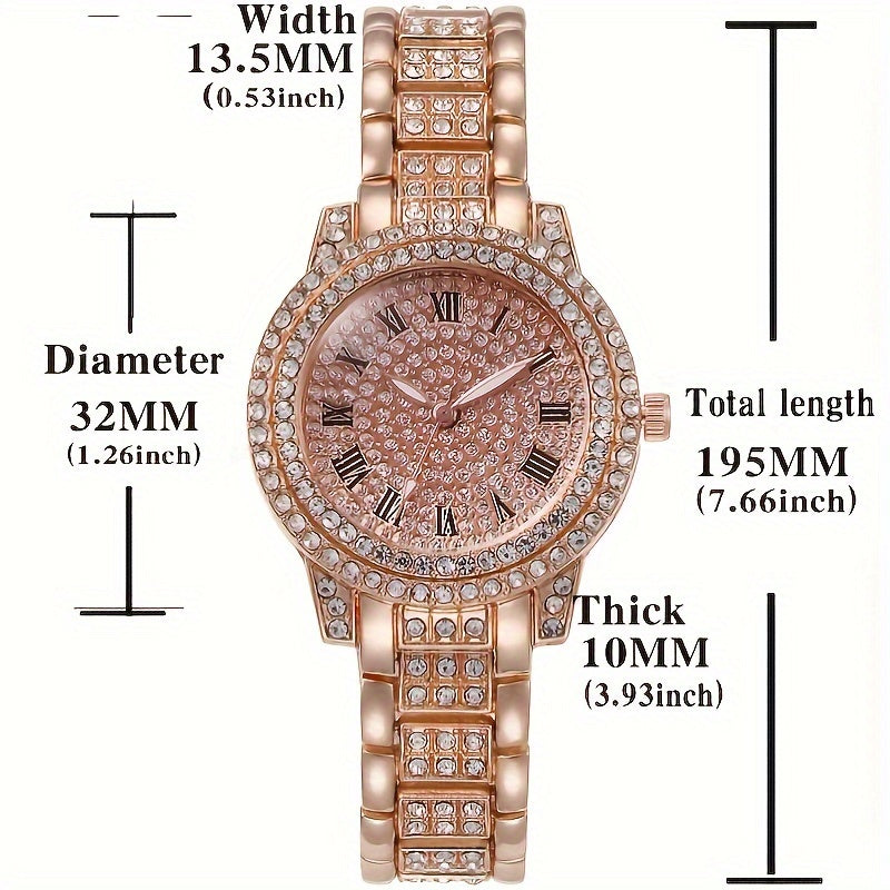Rose Golden Round Rhinestone Quartz Watches Alloy Strap Zinc Alloy Pointer Zinc Alloy Dial Perfect Gifts For Women Men