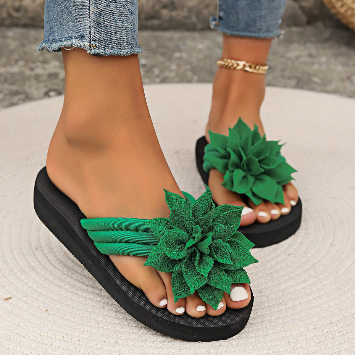 Toe Clip Flip-Flops for Women, Plus Size, Floral Flat Sandals for Men and Women, Summer New Style Couple Sandals