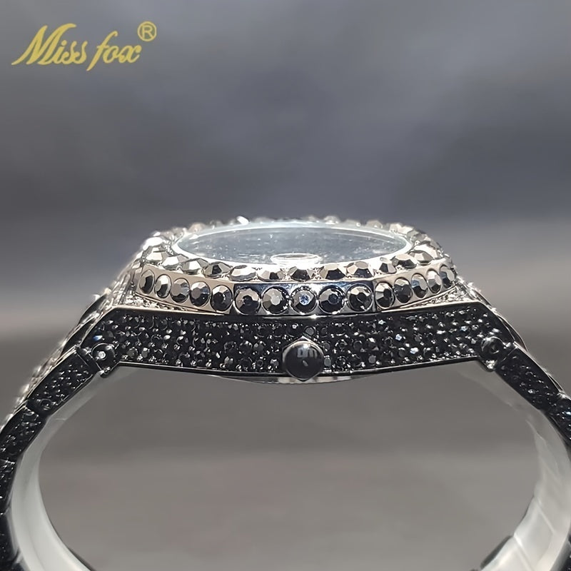 Hip Hop Ice Rhinestone Watch Men'S Fashion Date Quartz Large Dial Night Light Watch Luxury Stainless Steel Party Jewelry Men'S Watch