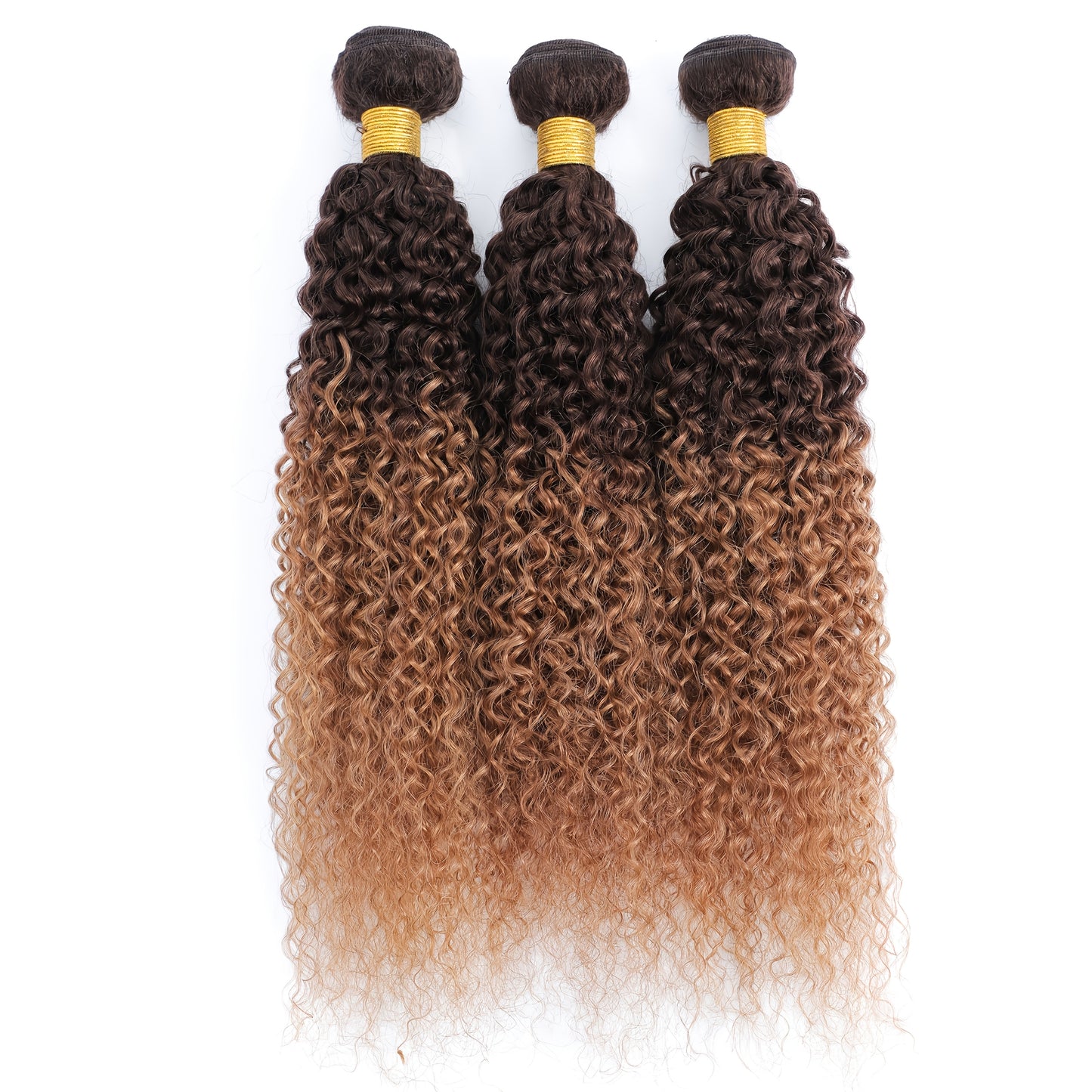 3 Bundles Brazilian Virgin 100% Unprocessed Human Hair Extensions - 4x4 Lace Closure, Ombre Color (T4/30 Medium Brown/Reddish Brown), Curly Wave Texture for Women, All Ethnicities, Natural Look & Versatile Styling, Realistic
