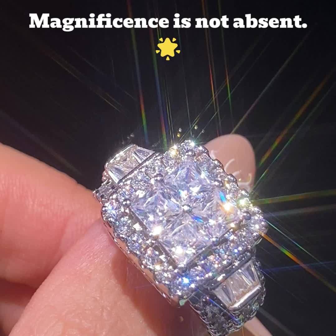 925 Sterling Silver Princess Cut Cubic Zirconia Ring, Halo Setting, Women'S Engagement Ring