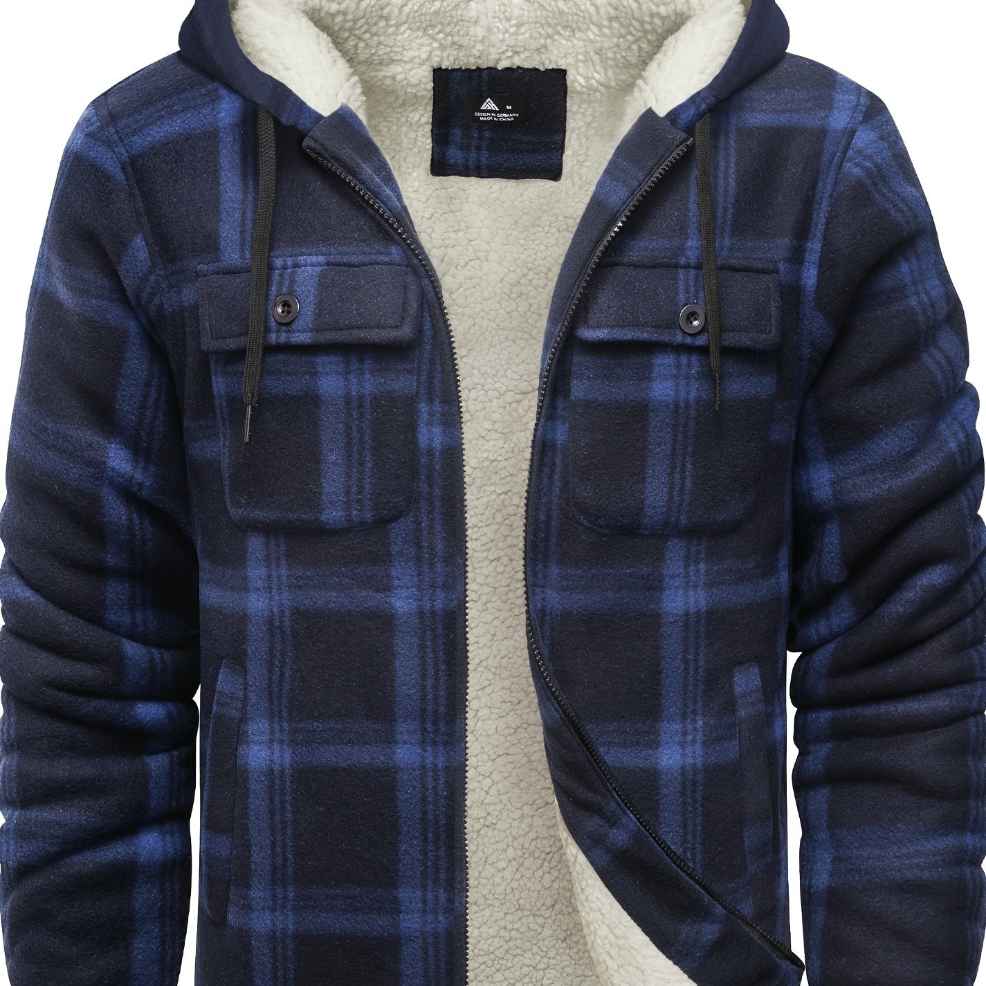 Men's Jacket, Heavyweight Hooded Sweater, Full Zip Thick Snow Mountain Lined Flannel Plaid Shirt with Pockets, Casual Style, Perfect for Autumn and Winter, Regular Fit, Hooded Collar, Plaid Pattern