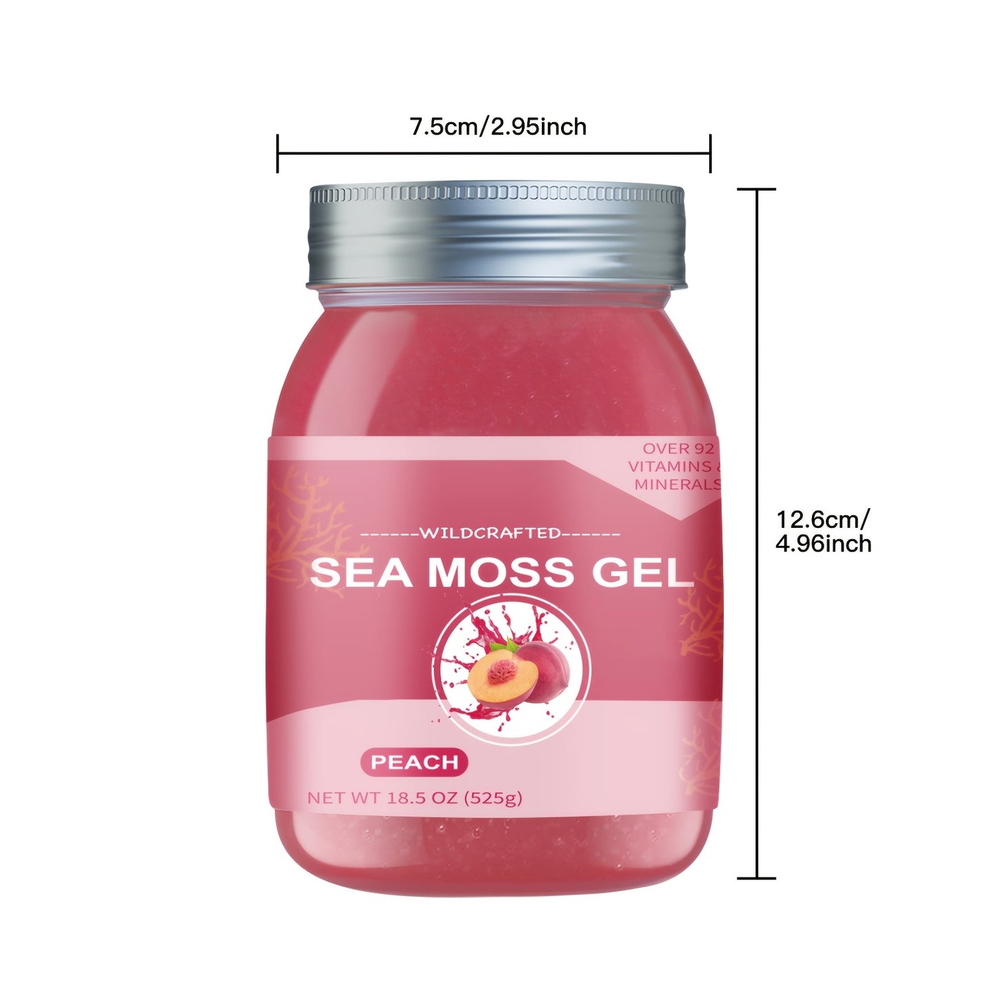 18.5OZ Raw Irish Sea Moss Gel, Natural Ingredient True Sea Moss, Rich in Minerals & Vitamins, Peach Flavor, Nutritional Supplement
