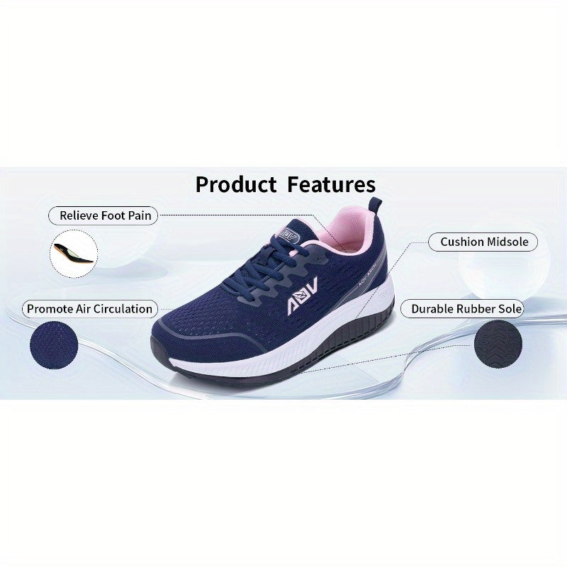 Women'S Lightweight Mesh Casual Sports Shoes - Breathable, Lace-Up Running Shoes, Comfortable Rubber Soles, Fashionable Solid-Color Casual Walking Shoes