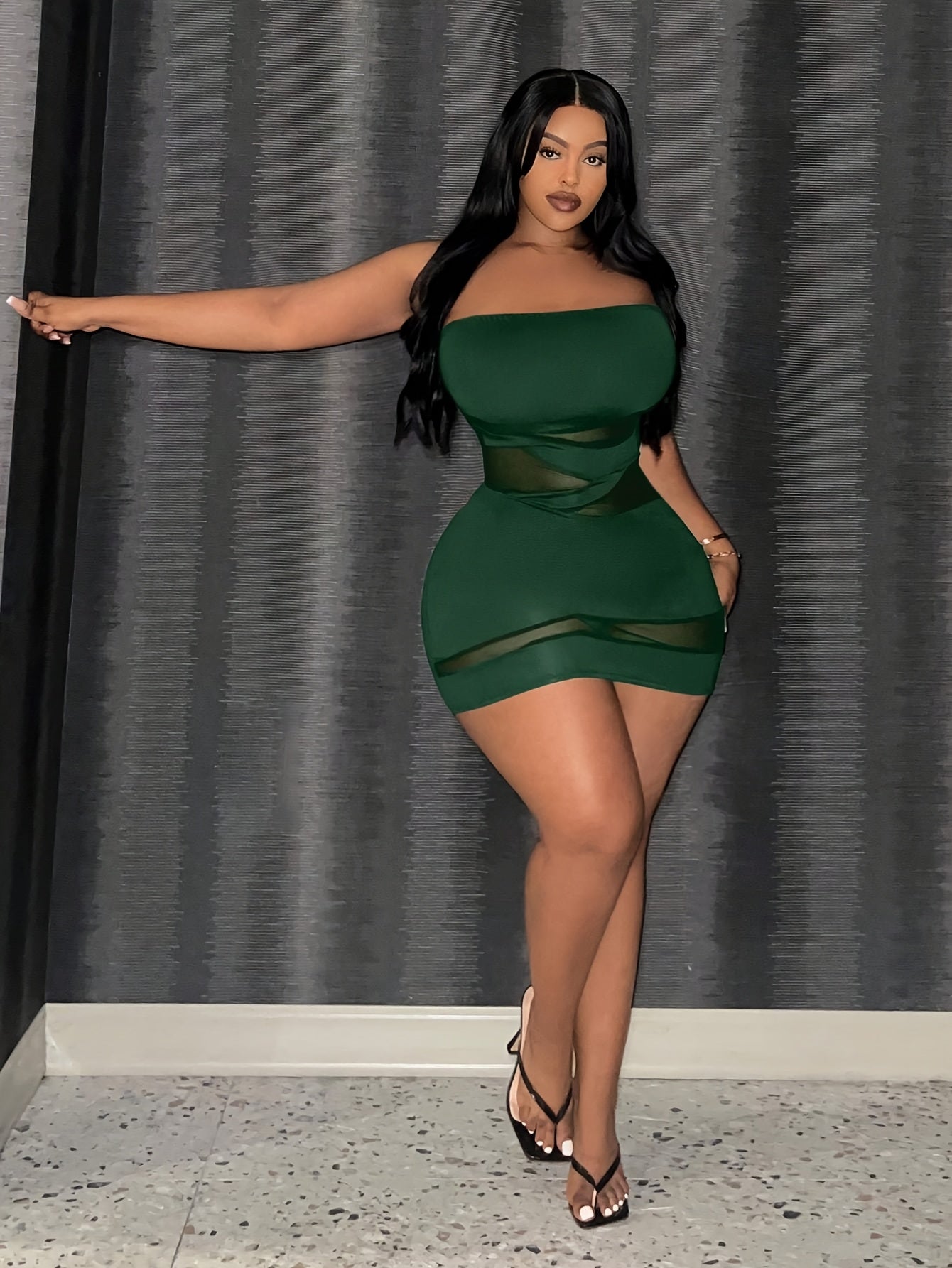 Plus Size, Sexy Bodycon Strapless Skirt - High Elasticity Breathable Mesh Design, Semi-Sheer Stretchy Fabric, Elegant Solid Color All-Season Versatile Wear