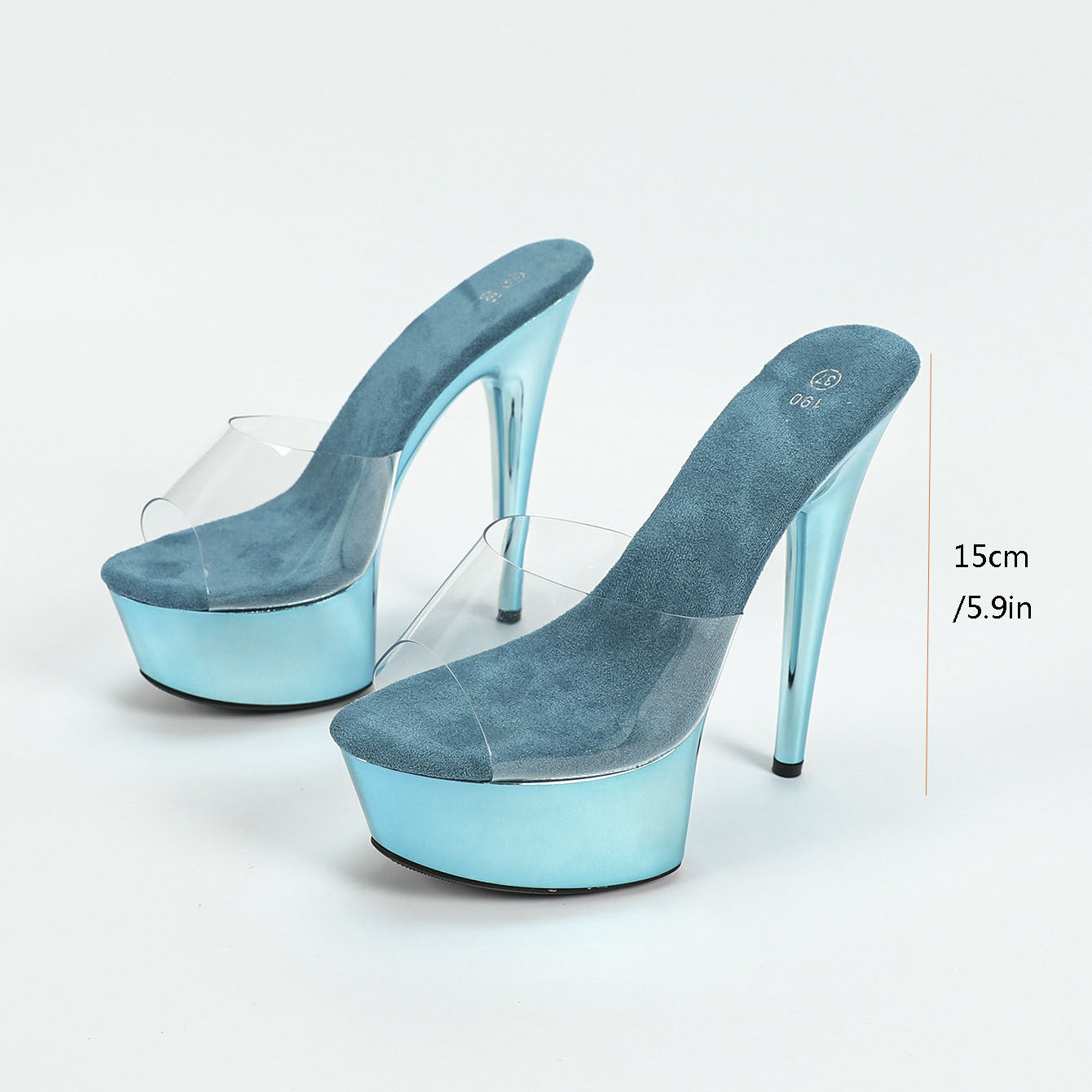 Women's Ultra-High Heel Platform Sandals - 5.91inch Peep Toe, High Quality, Slip-On Party Shoes in Vibrant Colors (Peacock Blue, Rose Red, for MERCURY Grey) - Perfect for Events & Night Out, Event Footwear | Manmade Cover Upp
