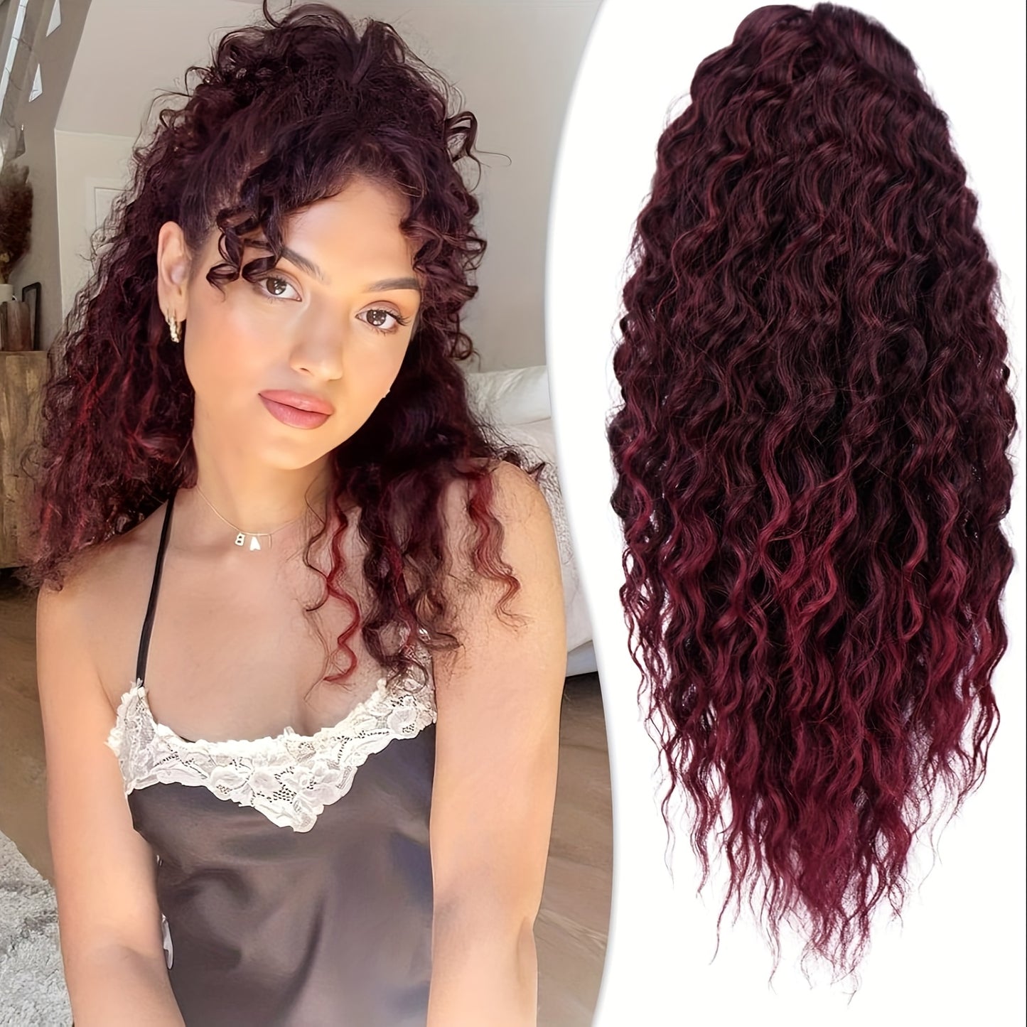 FESHFEN Female Wavy African Ponytail Extension With Rope, 16/20inch African Curly Hair, A Very Convenient Way To Lengthen CurlsIt Is Suitable For Going Out To Play, And The Use Scenarios Are Changeable