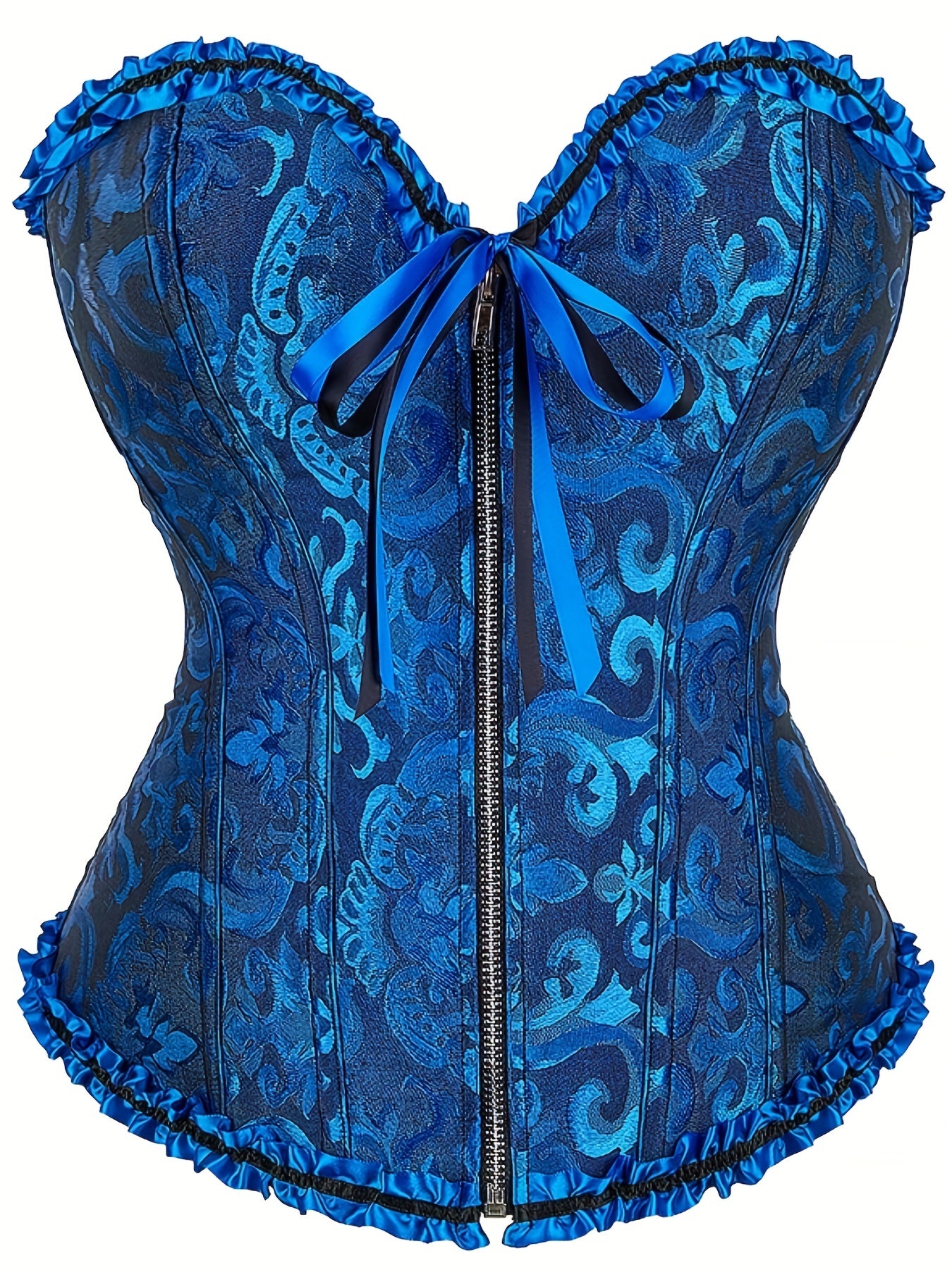 Plus Size Music Festival Elegant Corset, Women's Plus Zipper Frill Trim Lace Up Waist Training Tummy Control Wedding Shapewear