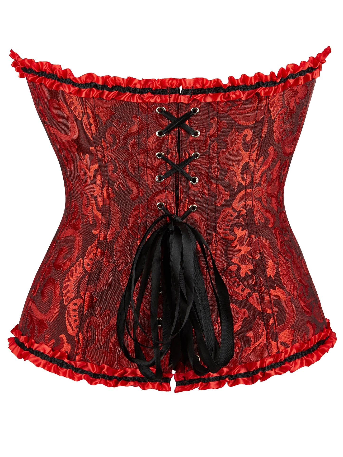 Ruffle Strapless Corset Bustier, Zipper Tummy Control Lace Up Jacquard Body Shaper, Women's Lingerie & Shapewear