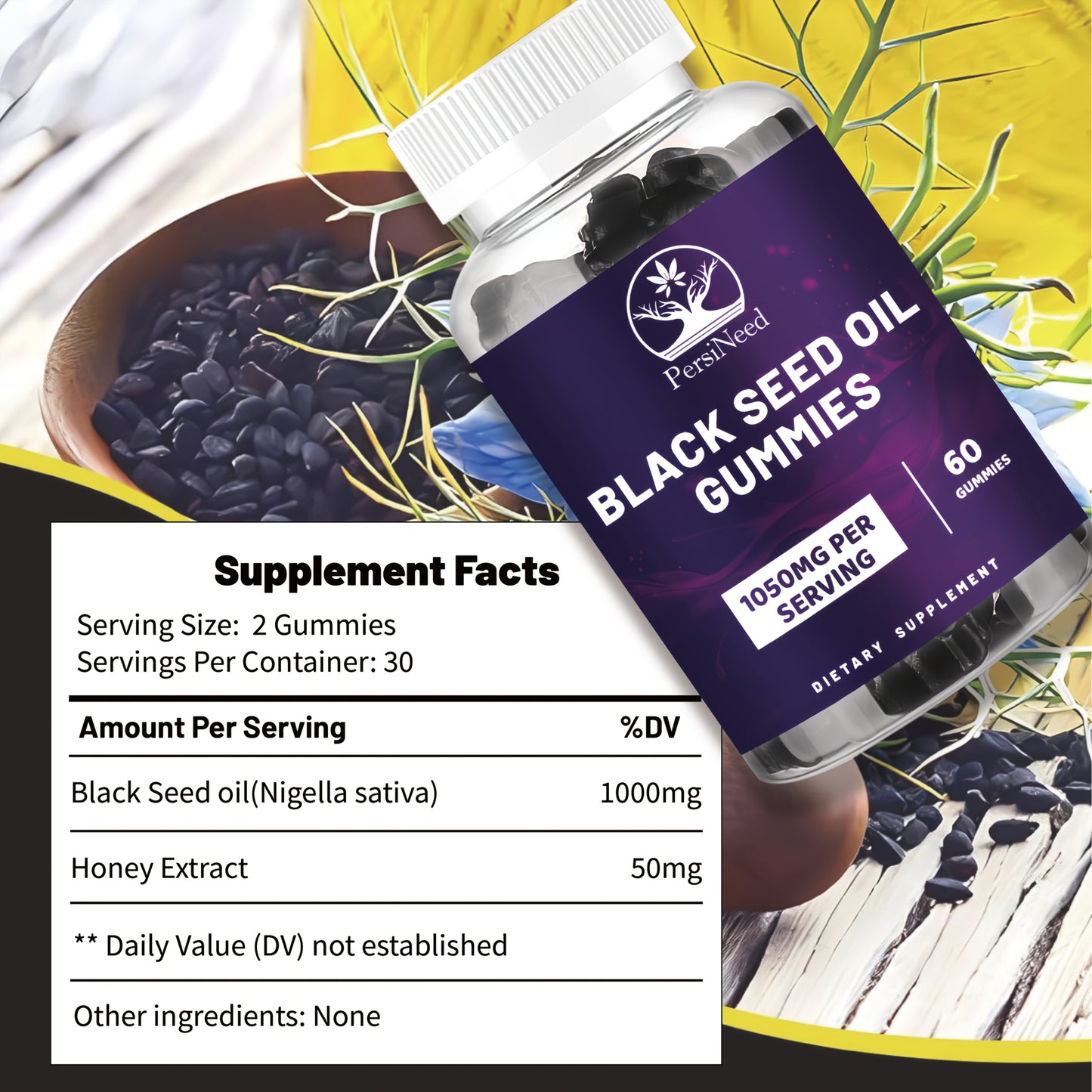 120pcs Of Black Seed Oil Gummies, Containing 1000 Milligrams Of Black Grass Oil, 50 Milligrams Of Honey Extract, And South African Irish Seaweed, Suitable for Both Men And Women, Natural Ingredients, Energy Supplements, And A