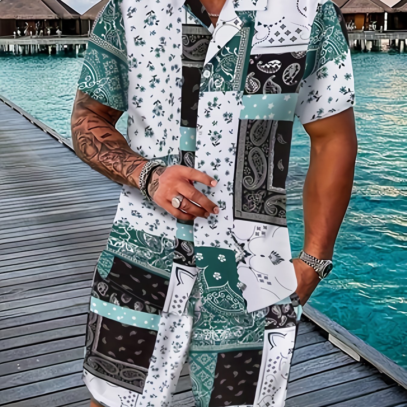 Men's Two-piece Set, Casual Camping Collar Short Sleeved Shirt Hawaiian Shirt And Waist Cinching Shorts Set, Summer Men's Clothing